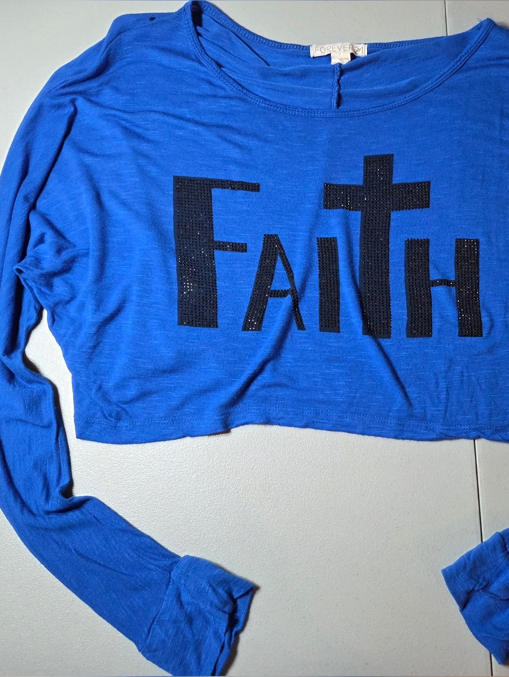 Vintage Forever 21 Royal Blue Crop Top Medium Crystals FLAW